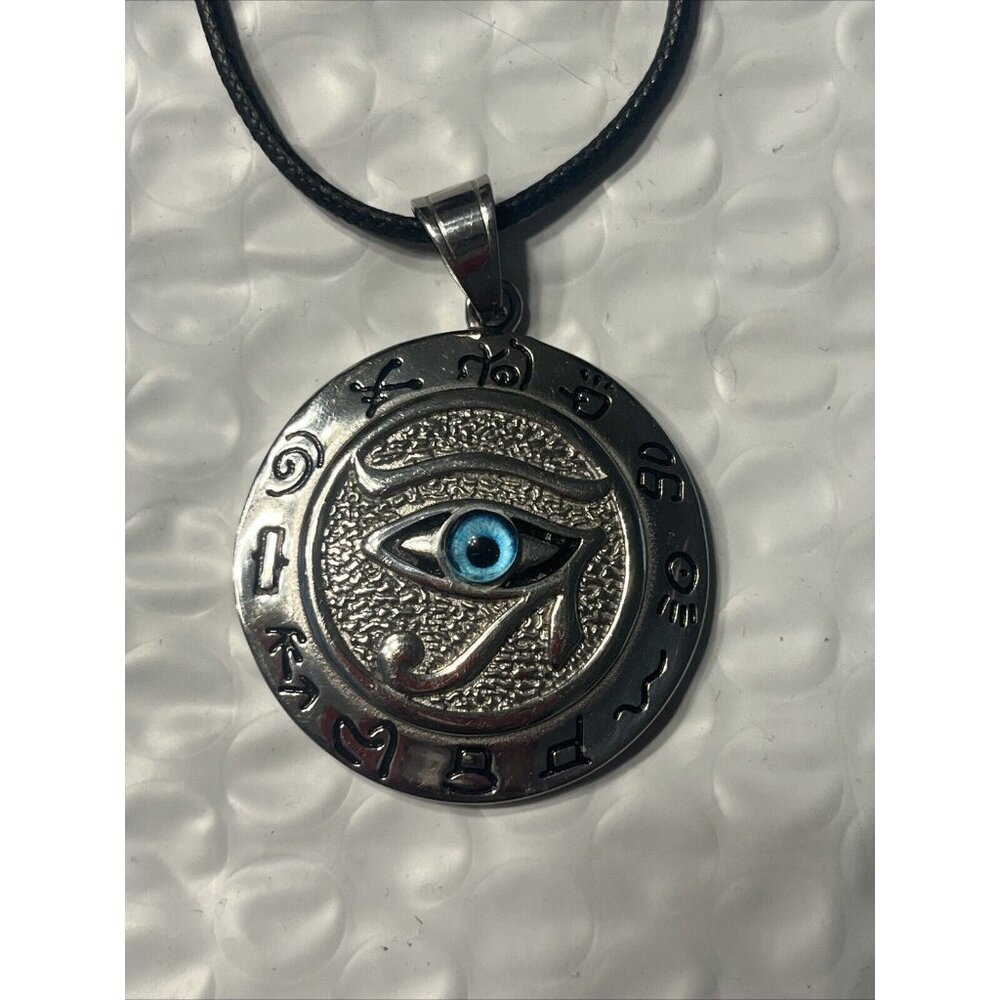 Egyptian Pharaoh Eye of Horus Ra Pendant Necklace Black Cord